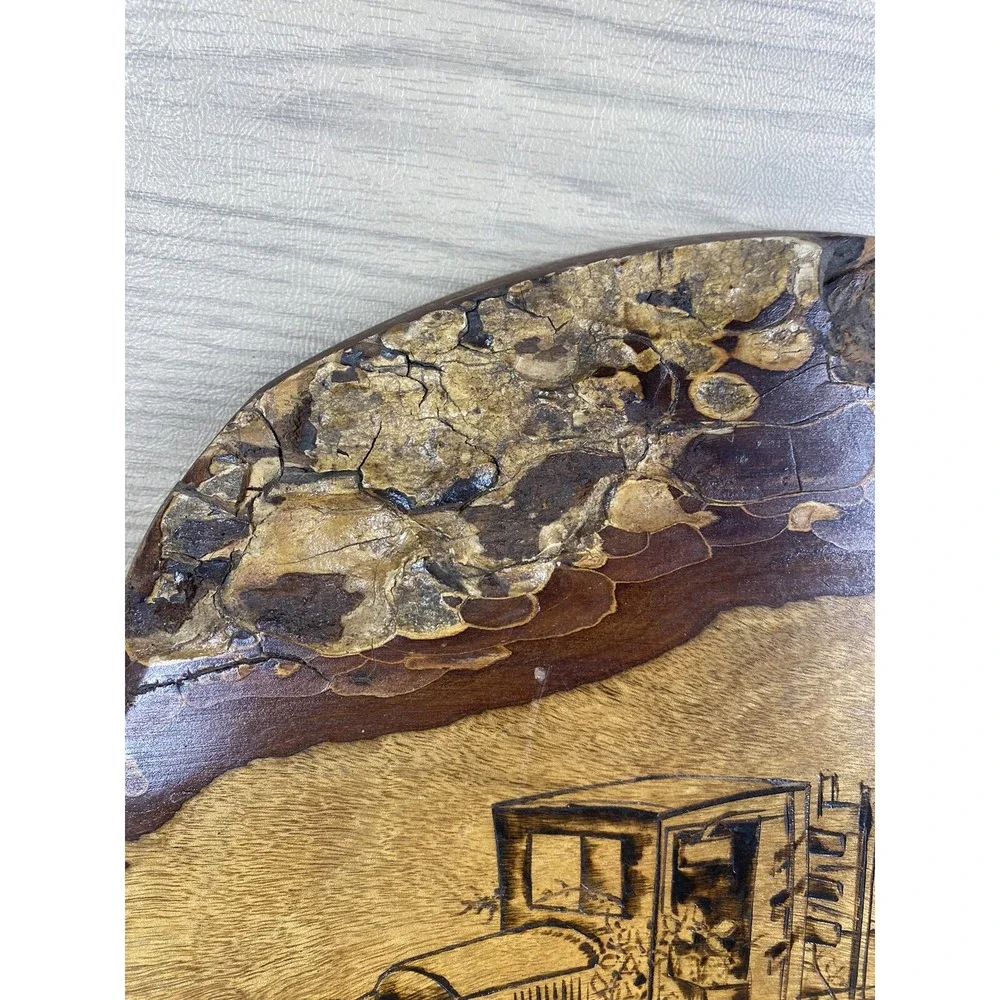 VTG Live Edge Wood Plaque Yosemite Old Truck Carved Slab Picture Desiderata